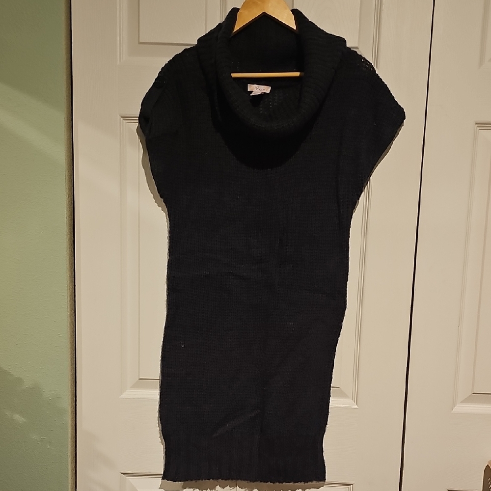 Vintage Finesse Black Blue Cowl Neck Knit Sweater Dress – Size Small